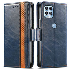Custodia Portafoglio In Pelle Cover con Supporto S02D per Motorola Moto G100 5G Blu