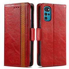 Custodia Portafoglio In Pelle Cover con Supporto S02D per Motorola Moto G22 Rosso