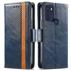 Custodia Portafoglio In Pelle Cover con Supporto S02D per Motorola Moto G60s Blu