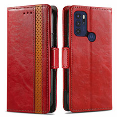 Custodia Portafoglio In Pelle Cover con Supporto S02D per Motorola Moto G60s Rosso