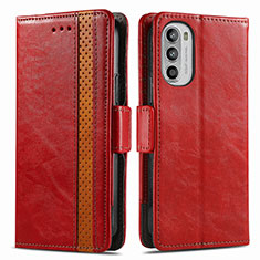 Custodia Portafoglio In Pelle Cover con Supporto S02D per Motorola Moto G71s 5G Rosso
