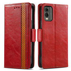 Custodia Portafoglio In Pelle Cover con Supporto S02D per Nokia C210 Rosso