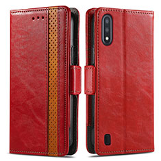 Custodia Portafoglio In Pelle Cover con Supporto S02D per Samsung Galaxy A01 SM-A015 Rosso