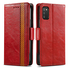 Custodia Portafoglio In Pelle Cover con Supporto S02D per Samsung Galaxy A02s Rosso