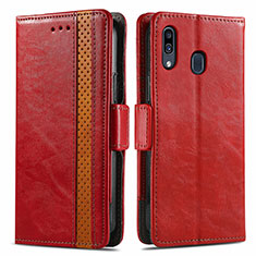 Custodia Portafoglio In Pelle Cover con Supporto S02D per Samsung Galaxy A20 Rosso