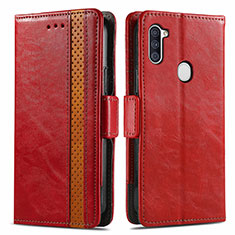 Custodia Portafoglio In Pelle Cover con Supporto S02D per Samsung Galaxy M11 Rosso