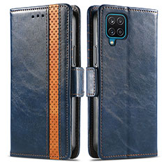 Custodia Portafoglio In Pelle Cover con Supporto S02D per Samsung Galaxy M12 Blu
