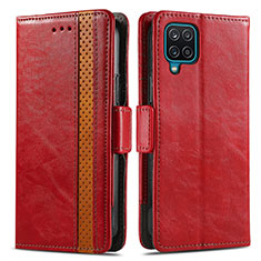 Custodia Portafoglio In Pelle Cover con Supporto S02D per Samsung Galaxy M12 Rosso