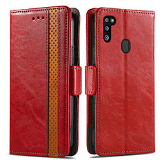 Custodia Portafoglio In Pelle Cover con Supporto S02D per Samsung Galaxy M21 Rosso