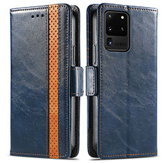 Custodia Portafoglio In Pelle Cover con Supporto S02D per Samsung Galaxy S20 Ultra 5G Blu