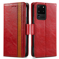 Custodia Portafoglio In Pelle Cover con Supporto S02D per Samsung Galaxy S20 Ultra 5G Rosso