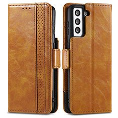 Custodia Portafoglio In Pelle Cover con Supporto S02D per Samsung Galaxy S22 5G Marrone Chiaro