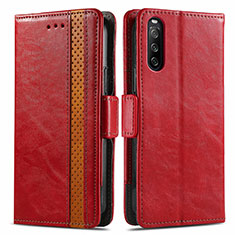 Custodia Portafoglio In Pelle Cover con Supporto S02D per Sony Xperia 10 III Lite Rosso