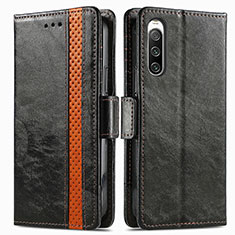 Custodia Portafoglio In Pelle Cover con Supporto S02D per Sony Xperia 10 V Nero