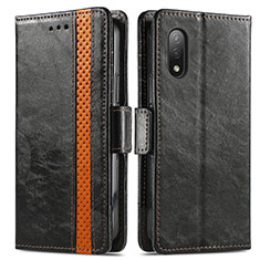 Custodia Portafoglio In Pelle Cover con Supporto S02D per Sony Xperia Ace II Nero