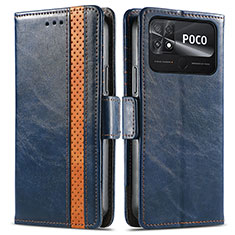 Custodia Portafoglio In Pelle Cover con Supporto S02D per Xiaomi Poco C40 Blu