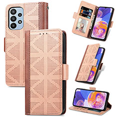 Custodia Portafoglio In Pelle Cover con Supporto S03D per Samsung Galaxy A23 5G Marrone Chiaro