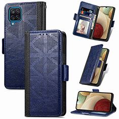 Custodia Portafoglio In Pelle Cover con Supporto S03D per Samsung Galaxy M12 Blu