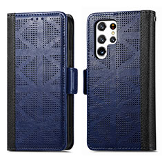 Custodia Portafoglio In Pelle Cover con Supporto S03D per Samsung Galaxy S21 Ultra 5G Blu