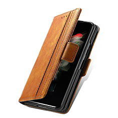 Custodia Portafoglio In Pelle Cover con Supporto S03D per Samsung Galaxy Z Fold3 5G Marrone Chiaro