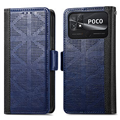 Custodia Portafoglio In Pelle Cover con Supporto S03D per Xiaomi Poco C40 Blu