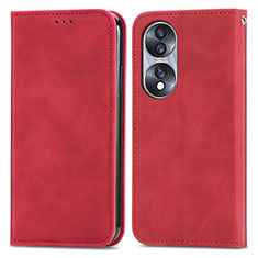 Custodia Portafoglio In Pelle Cover con Supporto S04D per Huawei Honor X7b Rosso