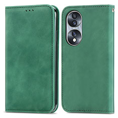 Custodia Portafoglio In Pelle Cover con Supporto S04D per Huawei Honor X7b Verde