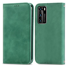 Custodia Portafoglio In Pelle Cover con Supporto S04D per Huawei P40 Verde