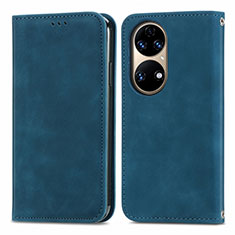 Custodia Portafoglio In Pelle Cover con Supporto S04D per Huawei P50 Pro Blu