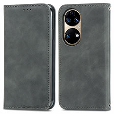 Custodia Portafoglio In Pelle Cover con Supporto S04D per Huawei P50 Pro Grigio