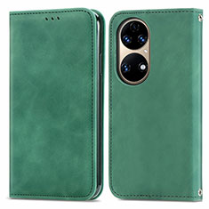 Custodia Portafoglio In Pelle Cover con Supporto S04D per Huawei P50 Pro Verde