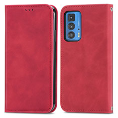 Custodia Portafoglio In Pelle Cover con Supporto S04D per Motorola Moto Edge 20 Pro 5G Rosso