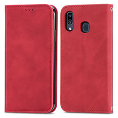 Custodia Portafoglio In Pelle Cover con Supporto S04D per Samsung Galaxy A20 Rosso