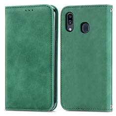 Custodia Portafoglio In Pelle Cover con Supporto S04D per Samsung Galaxy A20 Verde