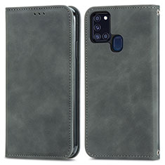 Custodia Portafoglio In Pelle Cover con Supporto S04D per Samsung Galaxy A21s Grigio