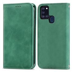 Custodia Portafoglio In Pelle Cover con Supporto S04D per Samsung Galaxy A21s Verde