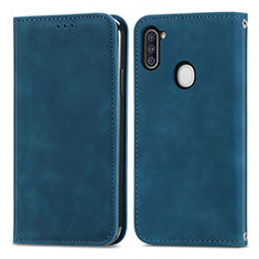 Custodia Portafoglio In Pelle Cover con Supporto S04D per Samsung Galaxy M11 Blu