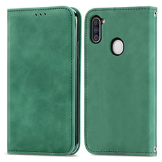 Custodia Portafoglio In Pelle Cover con Supporto S04D per Samsung Galaxy M11 Verde