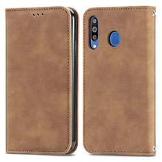 Custodia Portafoglio In Pelle Cover con Supporto S04D per Samsung Galaxy M30 Marrone