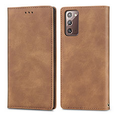 Custodia Portafoglio In Pelle Cover con Supporto S04D per Samsung Galaxy Note 20 5G Marrone