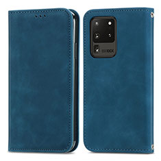 Custodia Portafoglio In Pelle Cover con Supporto S04D per Samsung Galaxy S20 Ultra Blu