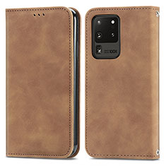 Custodia Portafoglio In Pelle Cover con Supporto S04D per Samsung Galaxy S20 Ultra Marrone