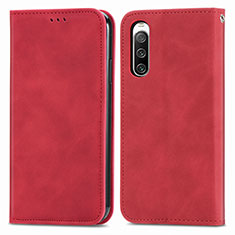 Custodia Portafoglio In Pelle Cover con Supporto S04D per Sony Xperia 10 IV Rosso