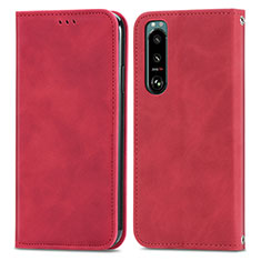 Custodia Portafoglio In Pelle Cover con Supporto S04D per Sony Xperia 5 III Rosso