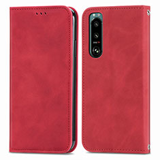 Custodia Portafoglio In Pelle Cover con Supporto S04D per Sony Xperia 5 IV Rosso