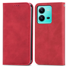 Custodia Portafoglio In Pelle Cover con Supporto S04D per Vivo V25e Rosso