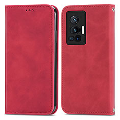 Custodia Portafoglio In Pelle Cover con Supporto S04D per Vivo X70 Pro 5G Rosso