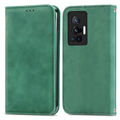 Custodia Portafoglio In Pelle Cover con Supporto S04D per Vivo X70 Pro 5G Verde