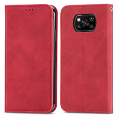 Custodia Portafoglio In Pelle Cover con Supporto S04D per Xiaomi Poco X3 NFC Rosso