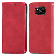 Custodia Portafoglio In Pelle Cover con Supporto S04D per Xiaomi Poco X3 Pro Rosso